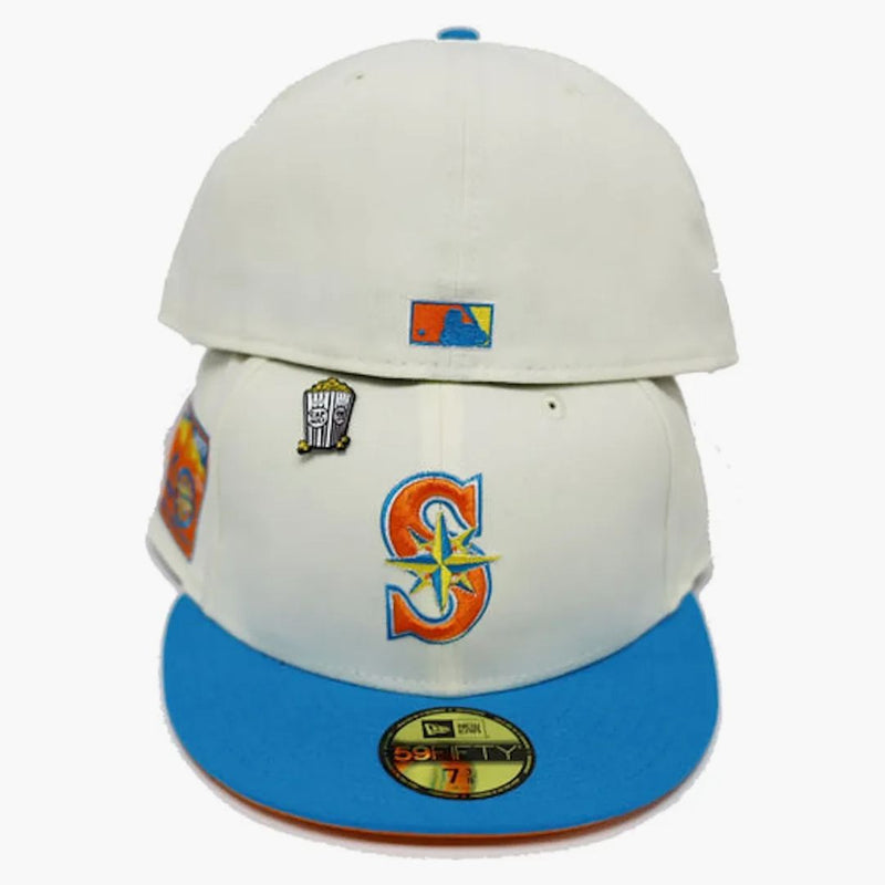 Nová éra Seattle Mariners Movie Collection 40. výročí Klobouky Patch Capsule Exkluzivní 59FIFTY FITTED HAT WHITE/ORANGE