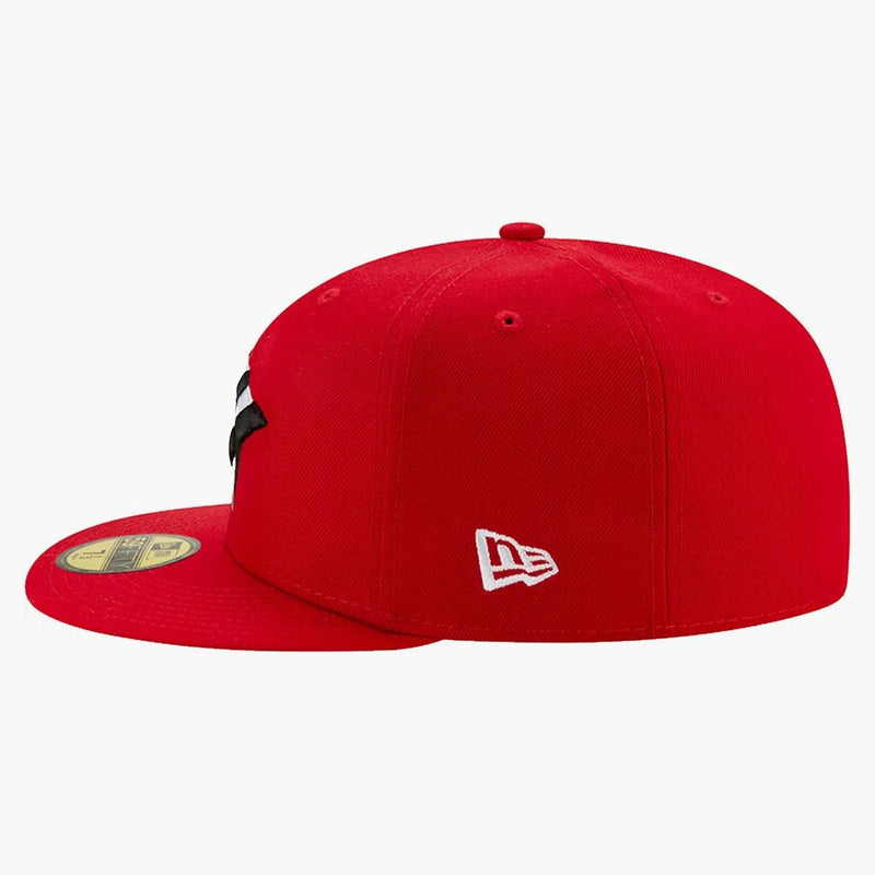 New era X Paper Planes Crimson Crown Fitted has red