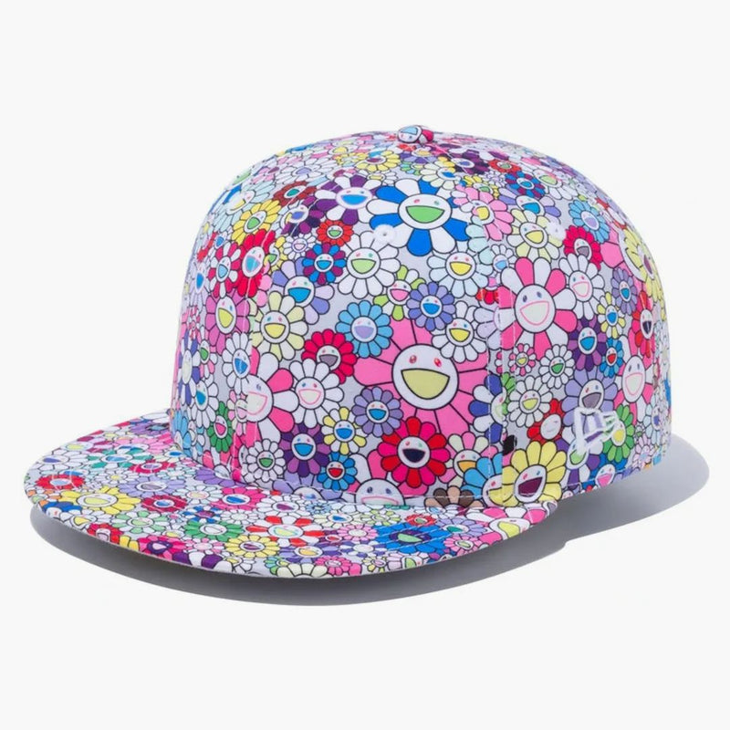 Nová éra x Takashi Murakami Flower Allover Print 59fifty namontované má bílou duhu