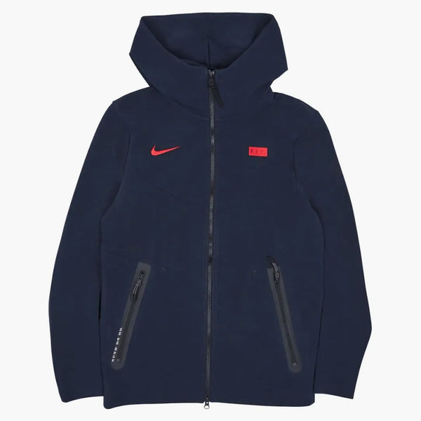 Nike Fff Tech Fleece Full-zip Hoodie Dark Obsidian/university Red