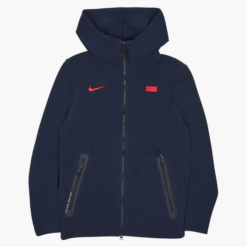 Nike Fff Tech Fleece Full-zip Hoodie Dark Obsidian/university Red