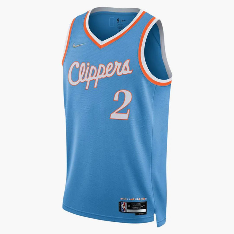 Nike NBA Los Angeles Clipper Kawhi Leonard Maillot City Edition Mixtape Swingman Jersey Light Blue/Orange