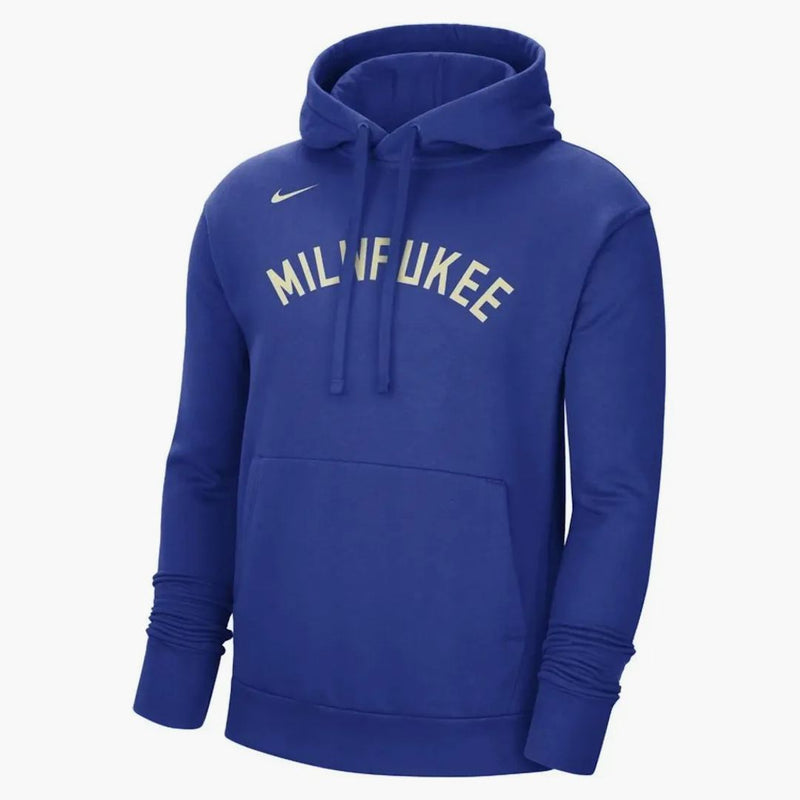 Nike Nba Milwaukee Bucks City Edition Fleece Pullover Loose Fit Hoodie Blue