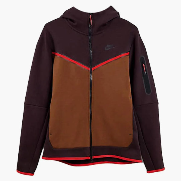 Nike Sportswear Tech Fleece Full-zip Hoodie Brown Basalt/pecan/chile Red/black