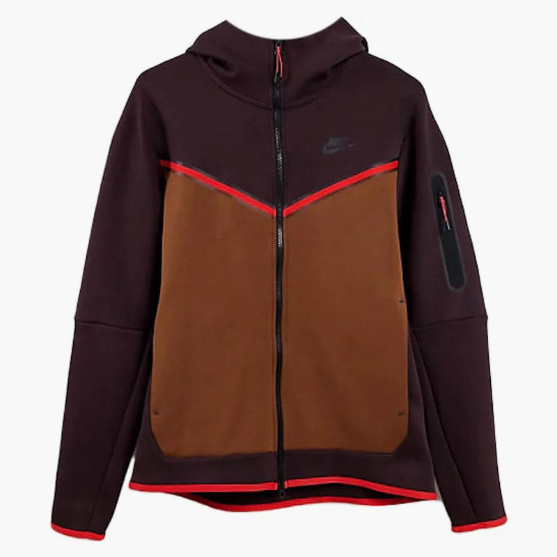 Nike Sportswear Tech Fleece Full-zip Hoodie Brown Basalt/pecan/chile Red/black