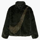 Nike Womens Faux Fur Oversized Swoosh Logo Jacket Carbon Green/medium Olive