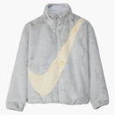 Nike Womens Faux Fur Oversized Swoosh Logo Jacket Photon Dust/cashmere