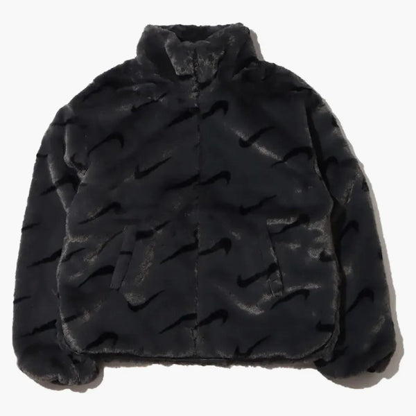 Nike Women's Printed Faux Fur Jacket (asia Sizing) Dark Smoke Grey