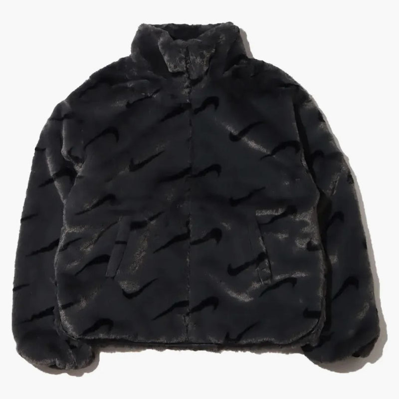 Nike Women's Printed Faux Fur Jacket (asia Sizing) Dark Smoke Grey