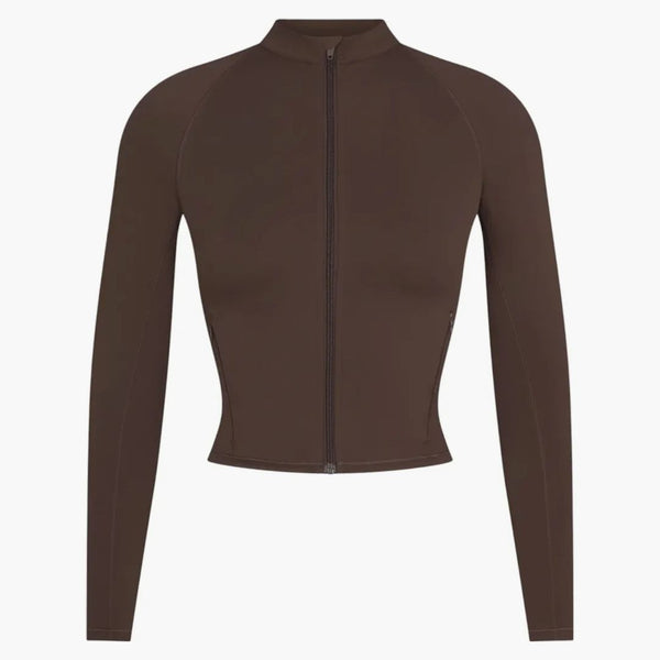 Nike X Skims Women's Matte Mock Neck Full Zip Jacket Dark Sepia