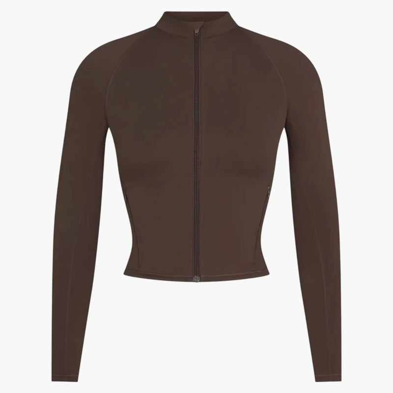 Nike X Skims Women's Matte Mock Neck Full Zip Jacket Dark Sepia