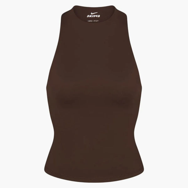 Nike X Skims Women's Matte Mock Neck Racer Tank Dark Sepia