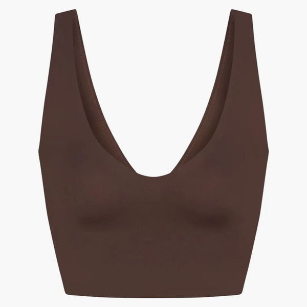 Nike X Skims Women's Matte V-neck Bra Top Dark Sepia
