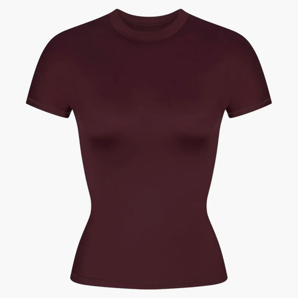 Nike X Skims Women's Shine Short Sleeve Mock Neck Top Currant