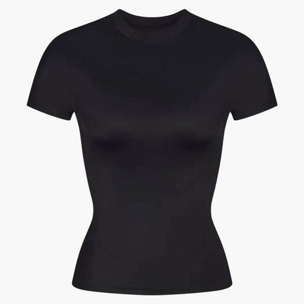 Nike X Skims Women's Shine Short Sleeve Mock Neck Top Obsidian