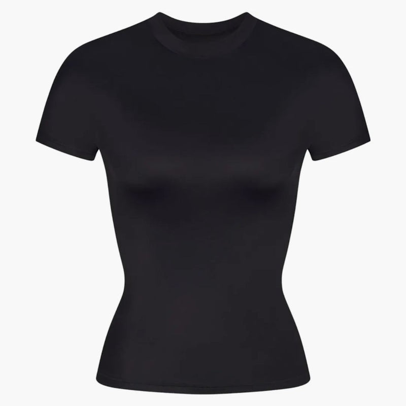Nike X Skims Women's Shine Short Sleeve Mock Neck Top Obsidian
