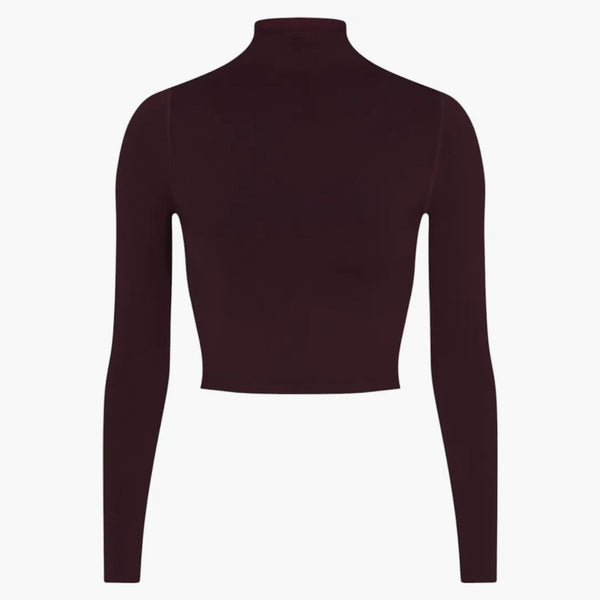Nike X Skims Women's Vintage Seamless Mock Neck Crop Top Currant