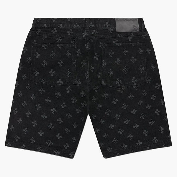 Ovo monogramma in denim corto lavaggio nero