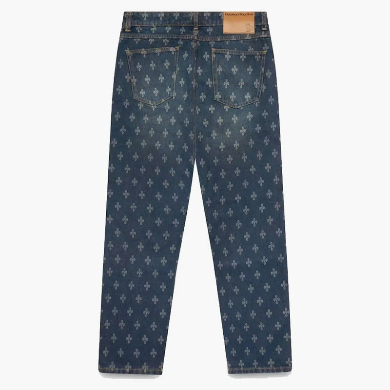 Ovo monogram laser etsad avslappnad passform denim indigo