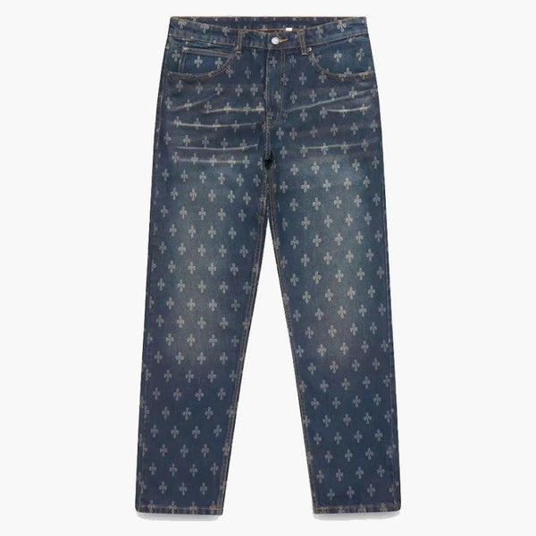Ovo monogram laser etsad avslappnad passform denim indigo