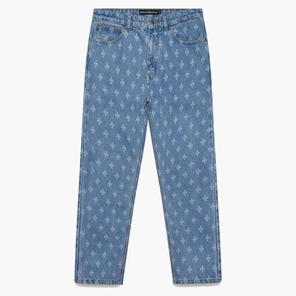 Ovo monogram avslappnad passform denim tvättad indigo
