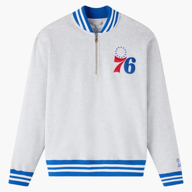 Ovo NBA Philadelphia 76ers Quarter Zip Mockneck Mikina Ash Heather Grey