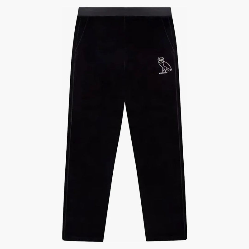 Ovo Women's Velor Crystal Owl Script Pants Black