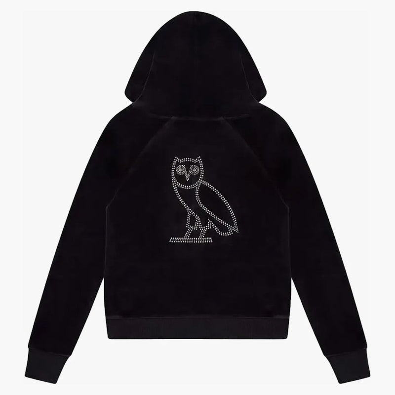 Ovo Dámská velur Crystal Owl Zip Up Hoodie Black