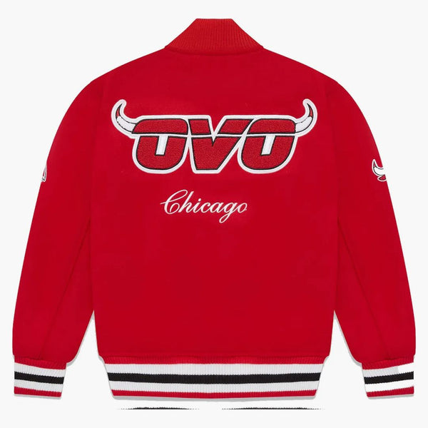Ovo X NBA Bulls Varsity Jacket Red
