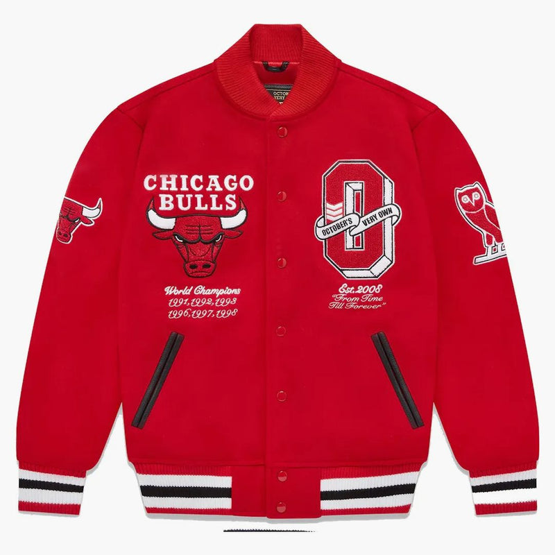 Ovo X NBA Bulls Varsity Jacket Red