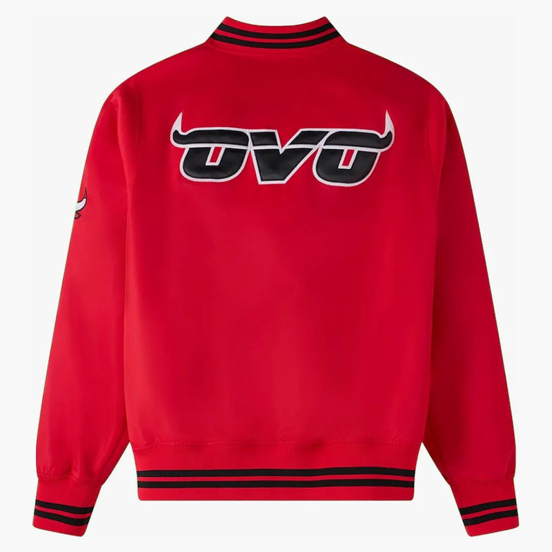 Ovo X NBA Chicago Bulls Satin Varsity Jacket Red