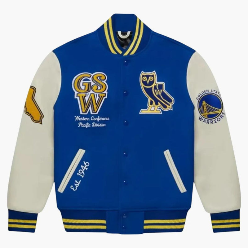 Ovo X NBA Golden State Warriors Versity Jacket Blue