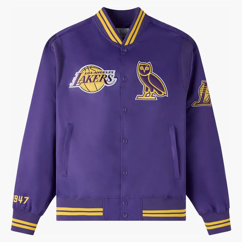 Ovo X NBA Los Angeles Lakers Satin Varsity Jacket Purple