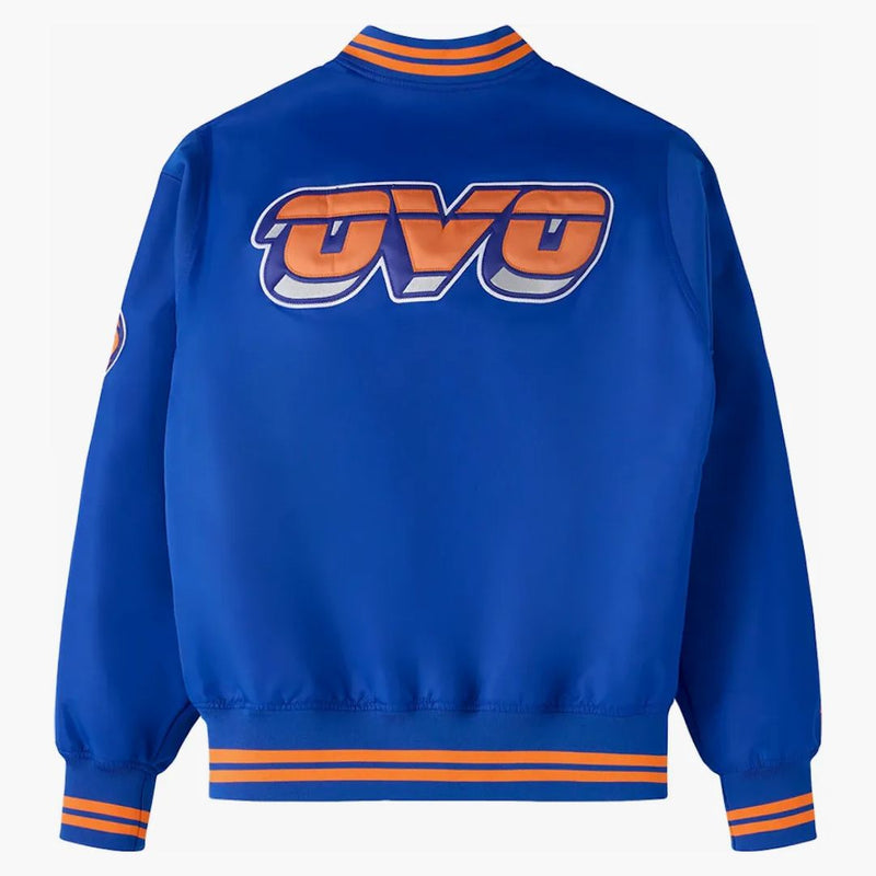 Ovo x nba New York Knicks saténová varová bunda modrá