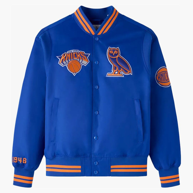 Ovo x nba New York Knicks saténová varová bunda modrá