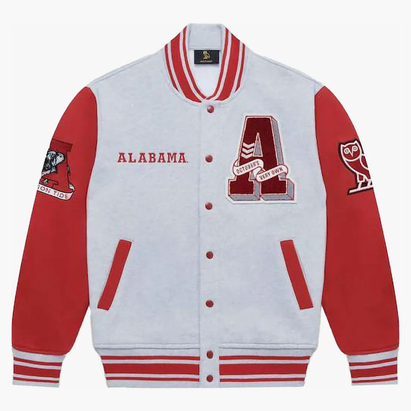 Ovo x NCAA Alabama Crimson Tide Fleece Versity Jacket Heather Grey