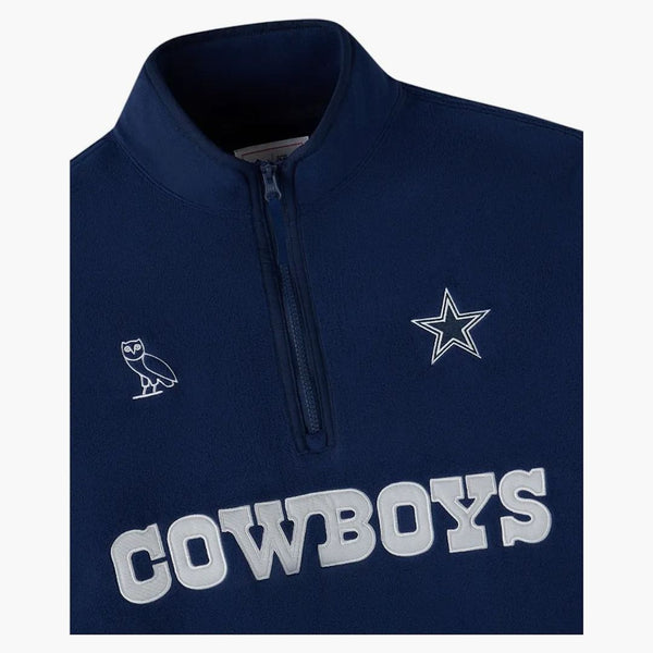 OVO X NFL Dallas Cowboys Polartec Mock Neck Quarter-Zip mikrofleece mikina námořnictva