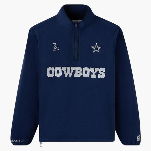 Ovo x NFL Dallas Cowboys Polartec Mock Neck Quarter-Zip Microfleece Sweatshirt Navy