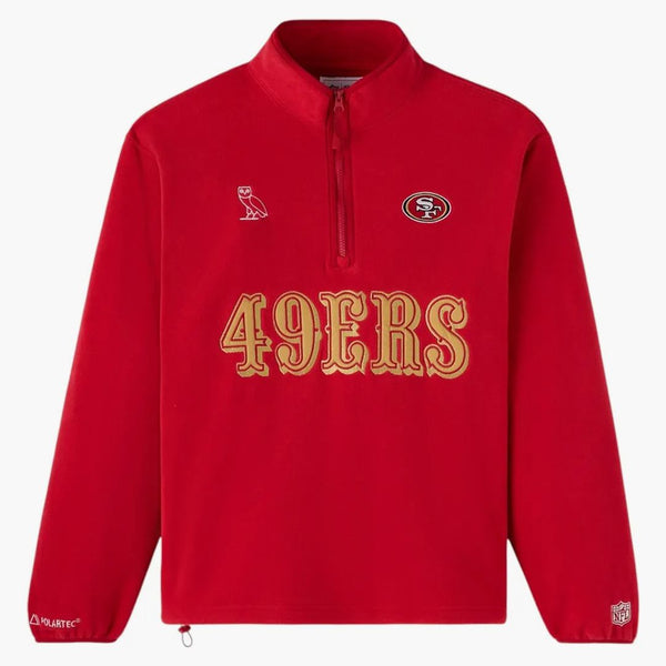 OVO X NFL San Francisco 49ers Polartec Mock Neck Quarter-Zip Fleece Red