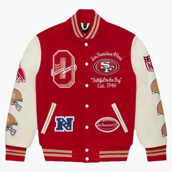 Ovo x NFL San Francisco 49rs Varsity bunda Red
