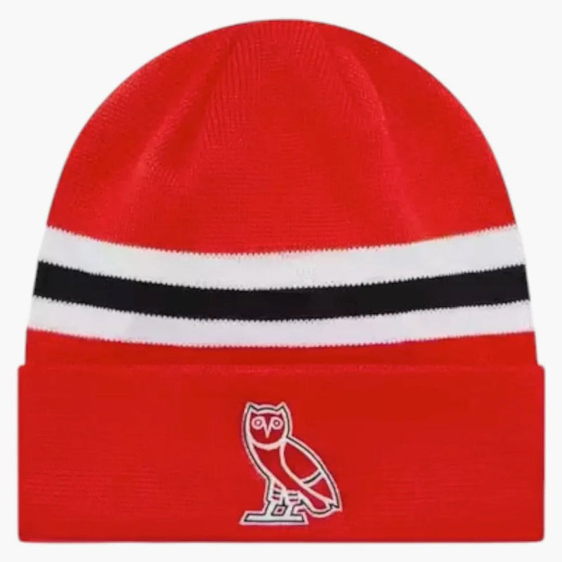 OVO X NHL Chicago Blackhawks Beanie má červenou