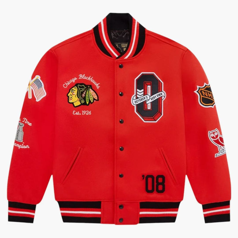 Ovo x NHL Chicago Blackhawks Varsity bunda Red