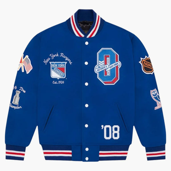Ovo x nhl ny Rangers Varsity bunda modrá