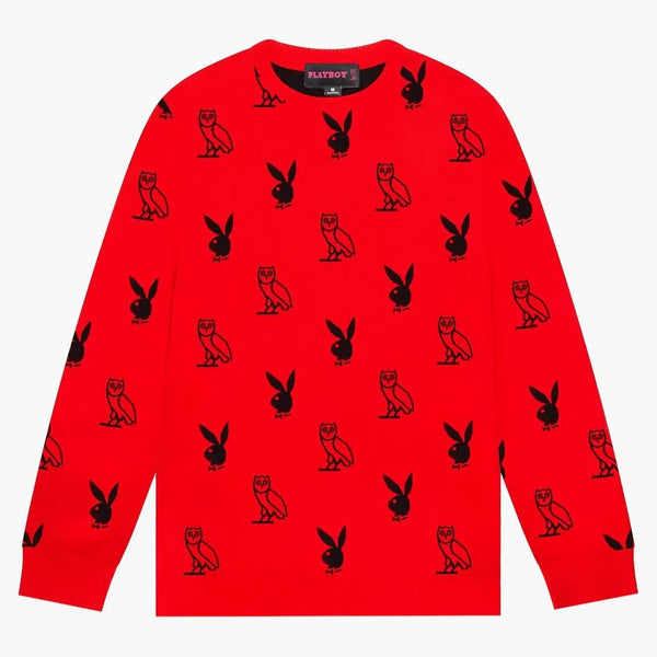 Ovo x playboy intarsia svetr červená