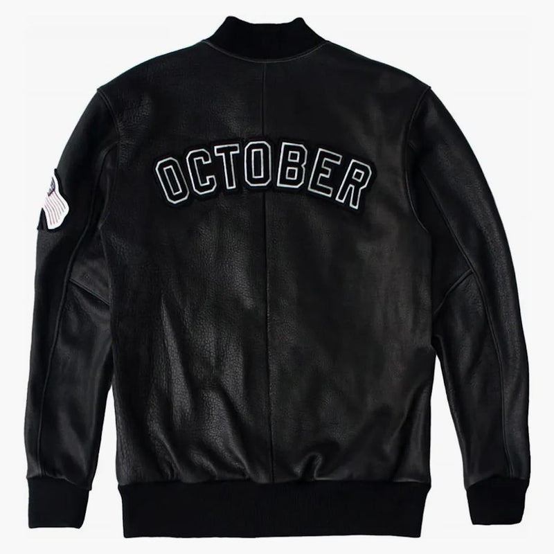 Ovo x rötter oktober bison läder varsity jacka svart