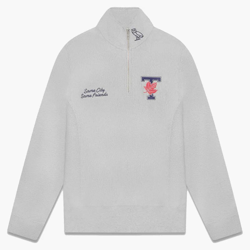 OVO X University of Toronto Quarter Zip Mikina Heather Grey