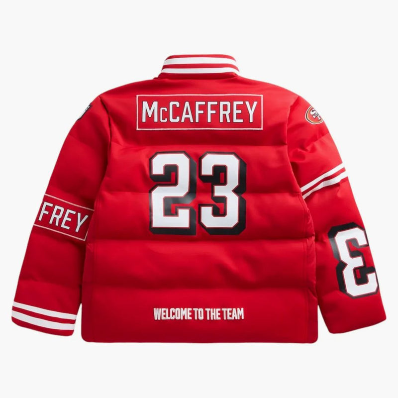 Off Season X NFL Christian McCaffrey San Francisco 49ers hráč nárazníkové burzovací budova Scarlet Red
