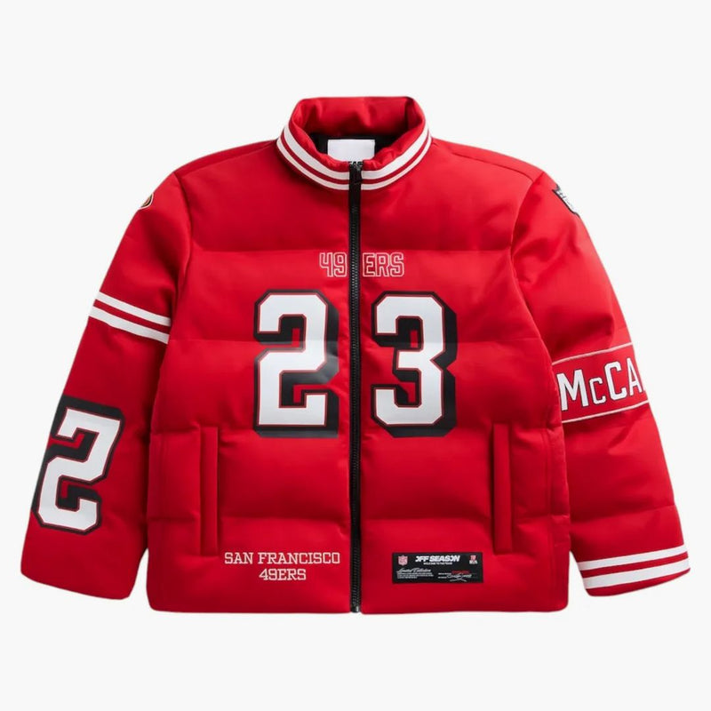 Off Season X NFL Christian McCaffrey San Francisco 49ers hráč nárazníkové burzovací budova Scarlet Red
