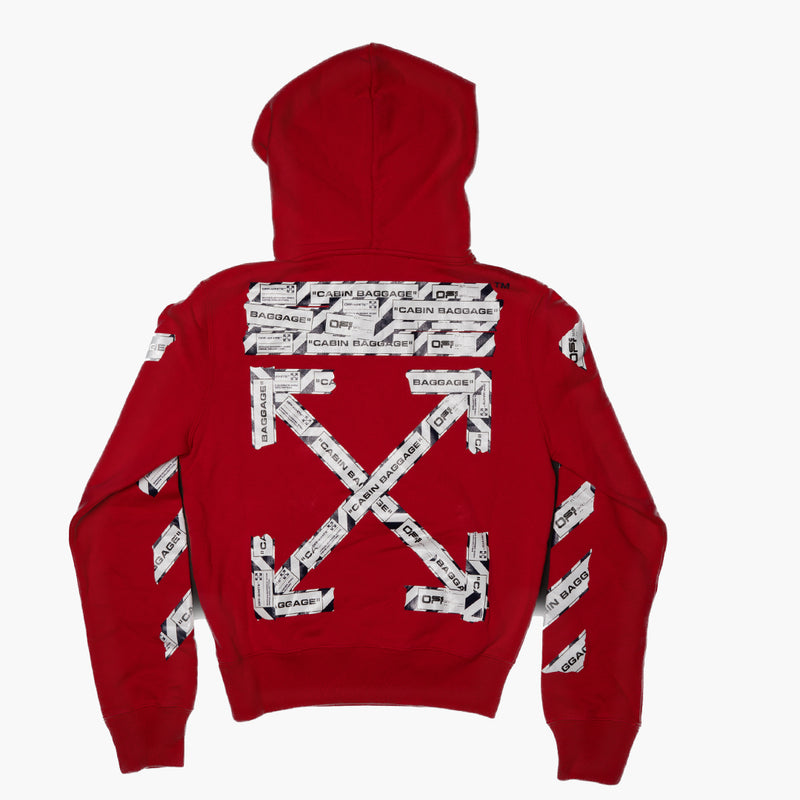 Off White Airport Tape Hoodie Red Rückseite