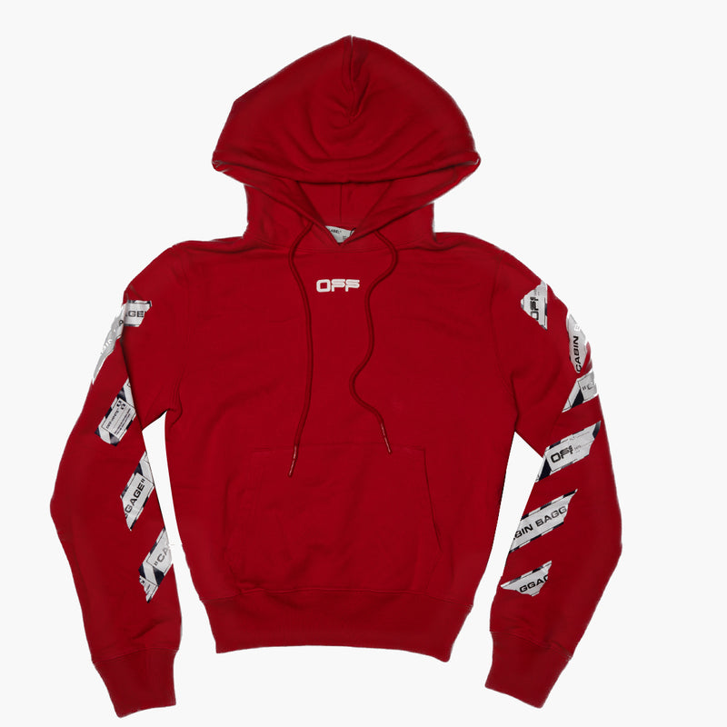 Off White Airport Tape Hoodie Red